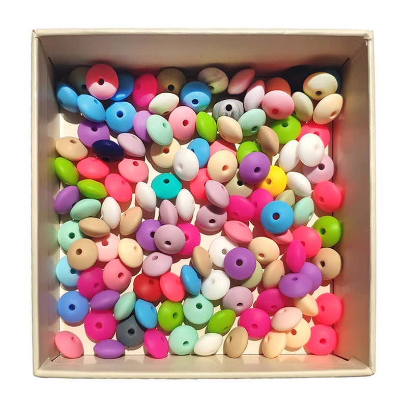 metulip 125 Pcs 12mm Silicone Abacus Beads Mix Color Lentil Beads Saucer Beads Loose Spacer Beads for Keychain Making Bracelet Necklace DIY Craft Beads Silicone Beads - Image 4